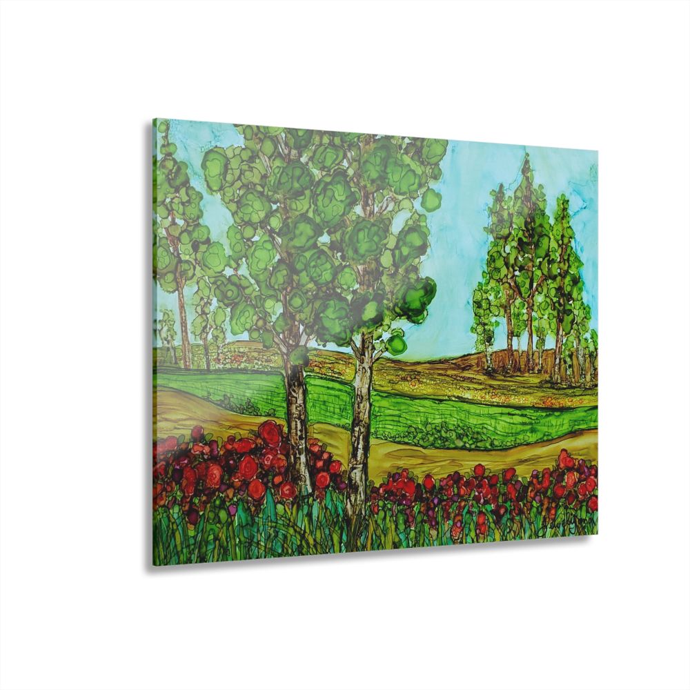 Acrylic print of alcohol ink tree landscape art