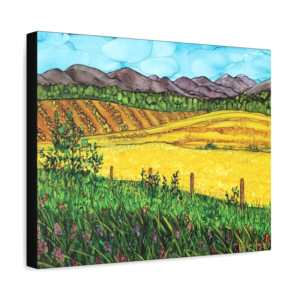 painting of yellow fields made of alcohol ink