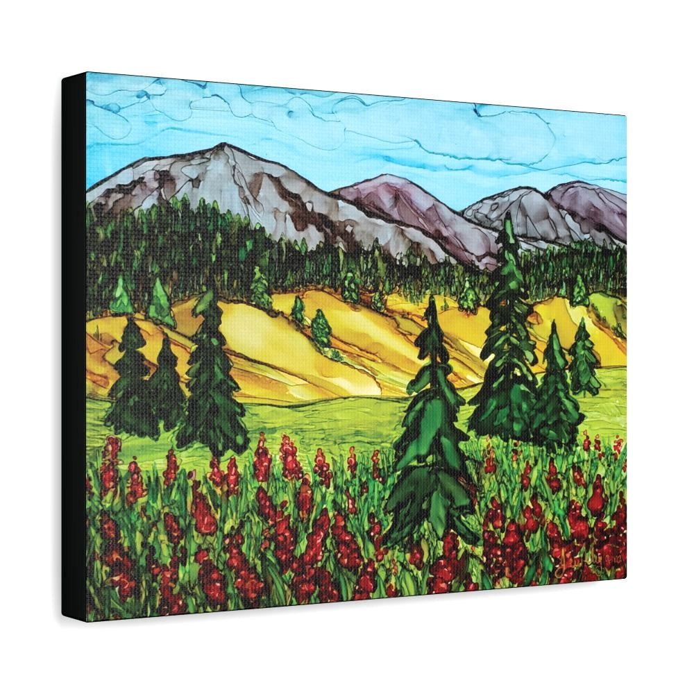 Alcohol ink art of foothills landscape