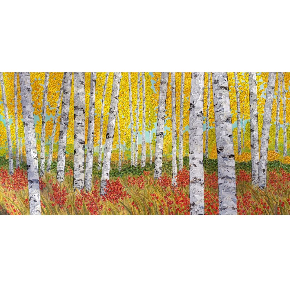 Palette Knife painting of birch trees in the fall
