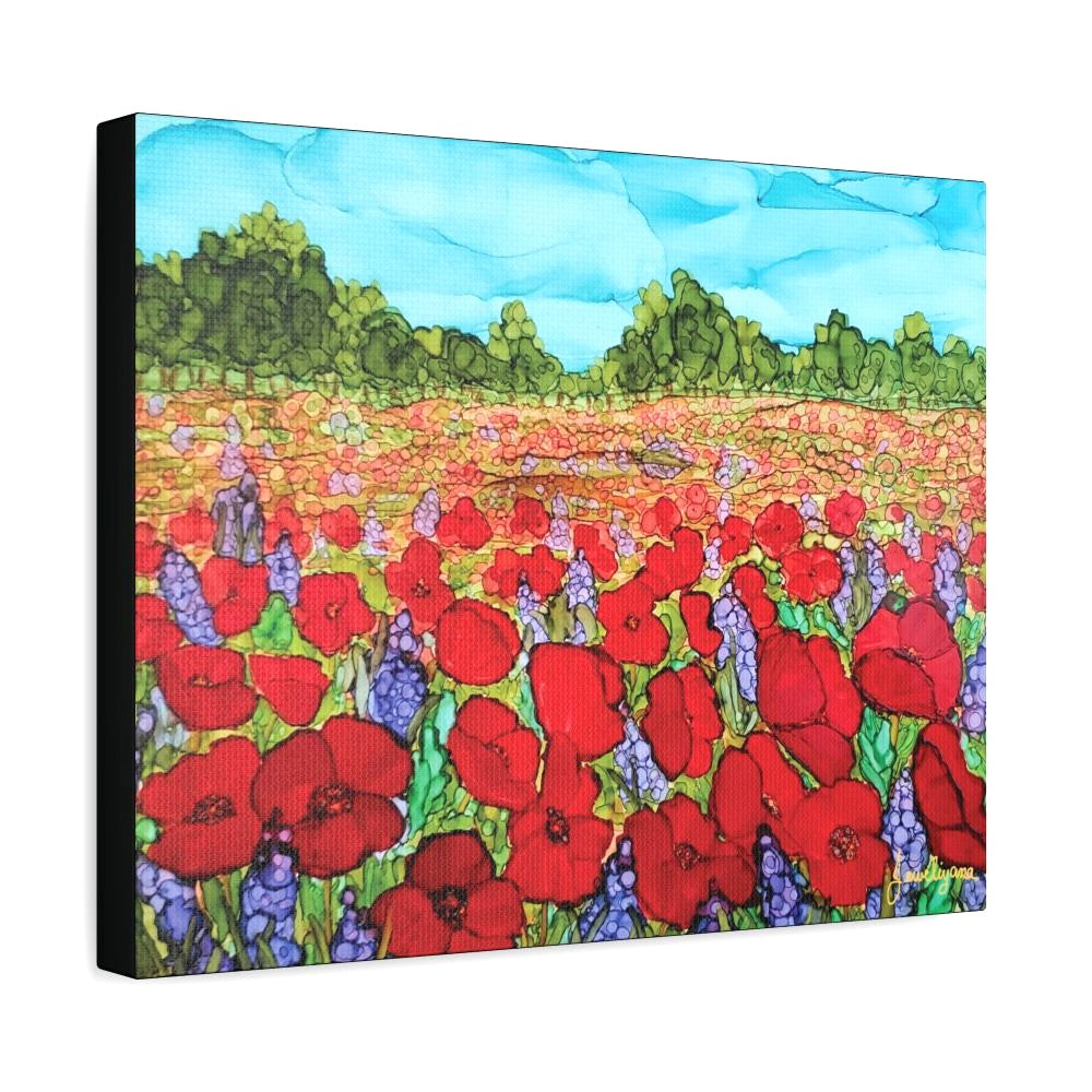 alcohol ink painting of poppy field