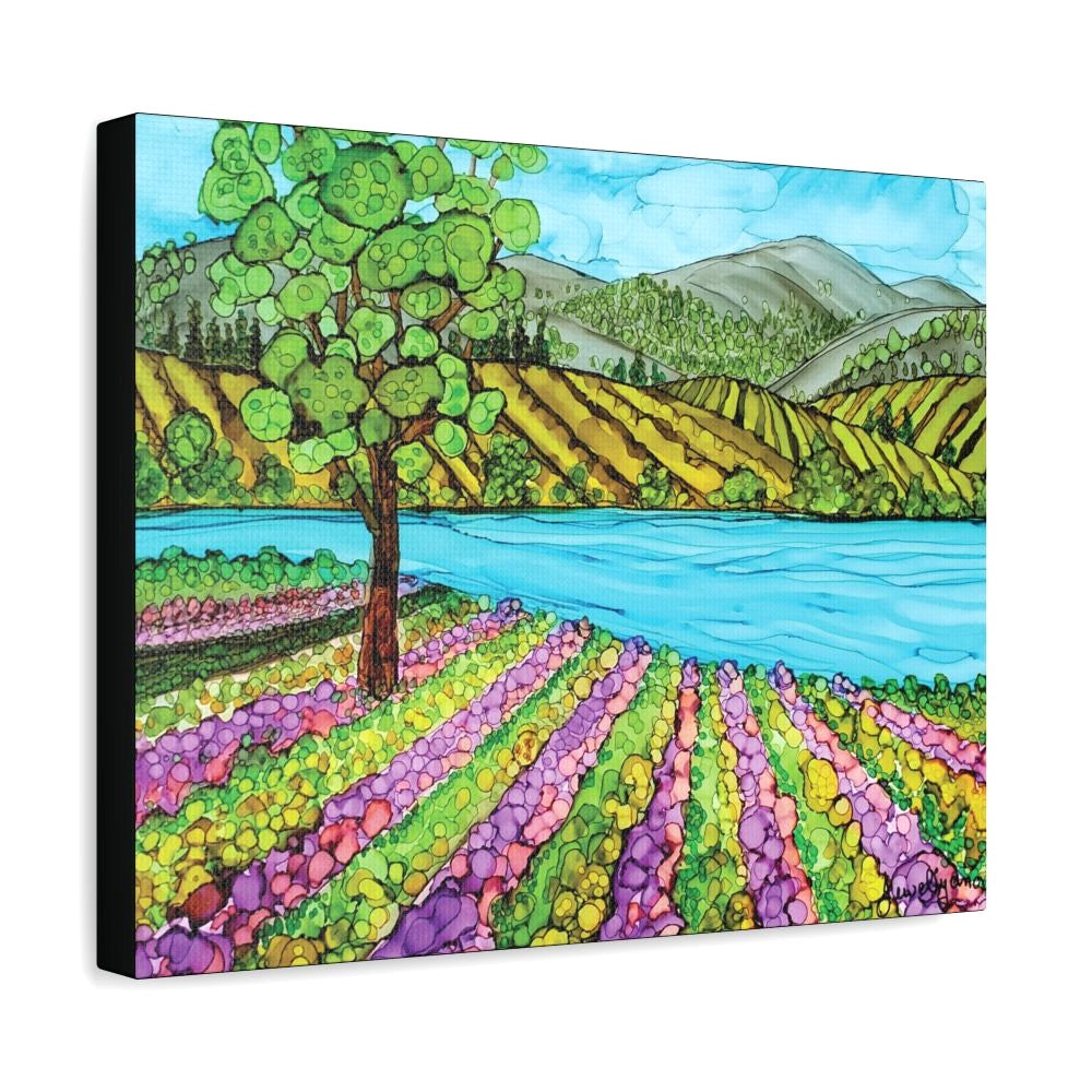 Summerland a painting of a lakeside garden