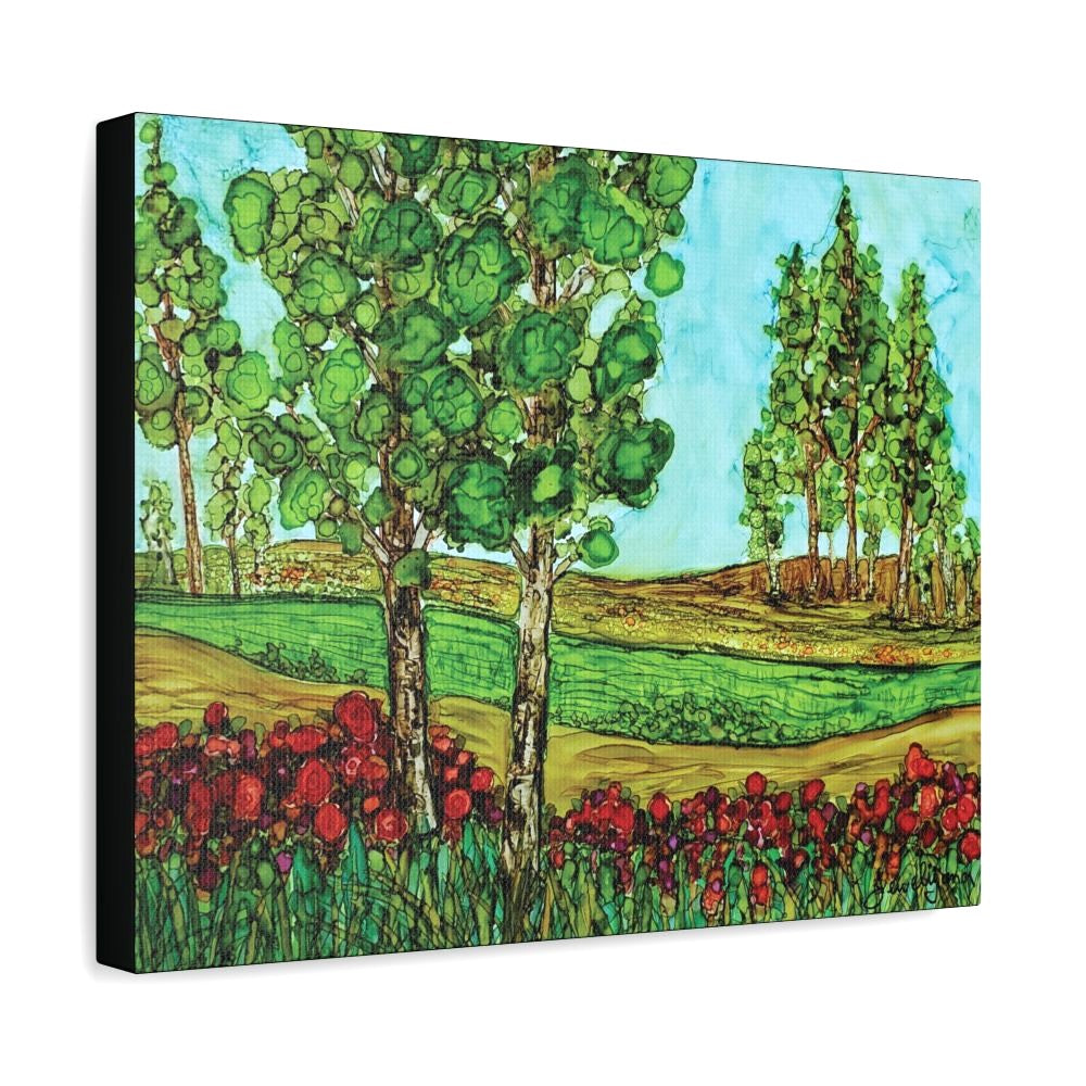 alcohol ink art of trees and parkland