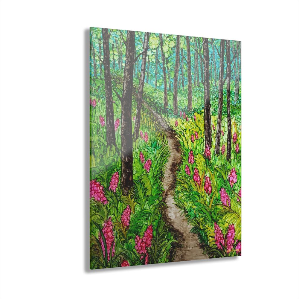 acrylic print of forest trail