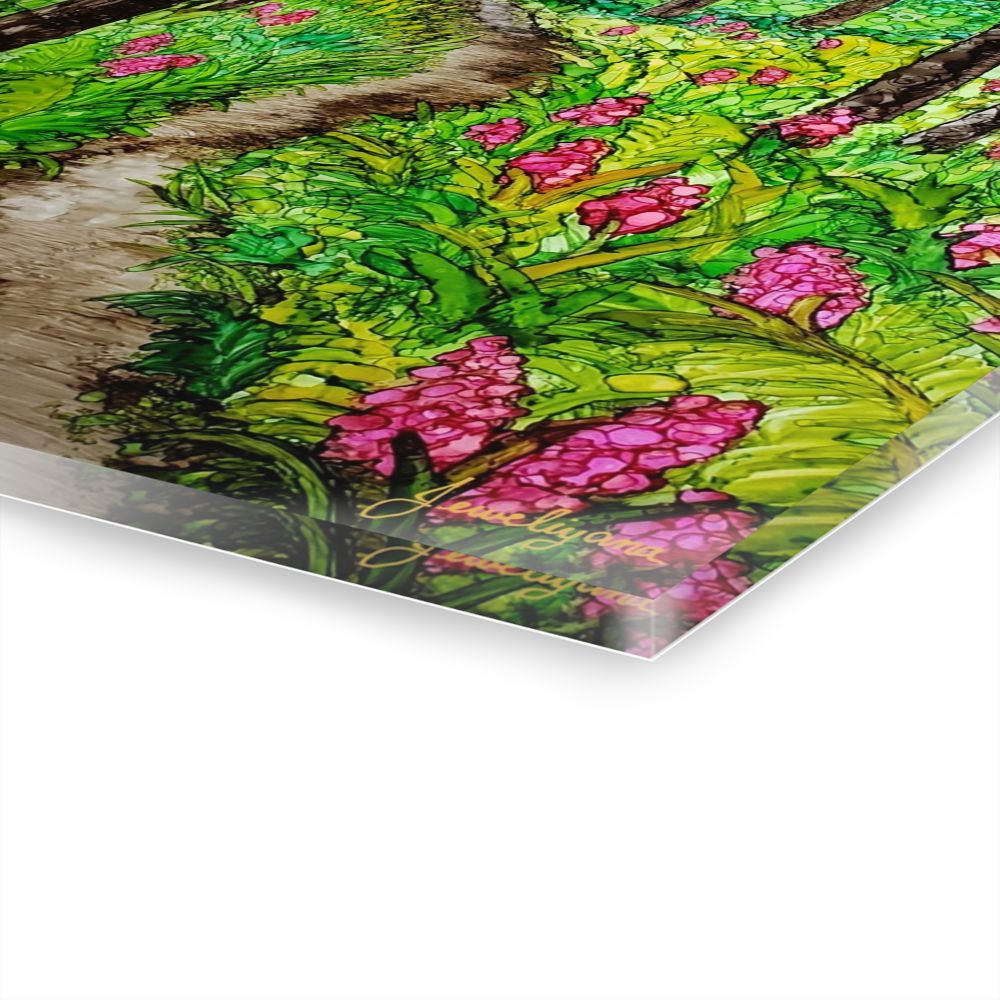 close up shows flowers and signature