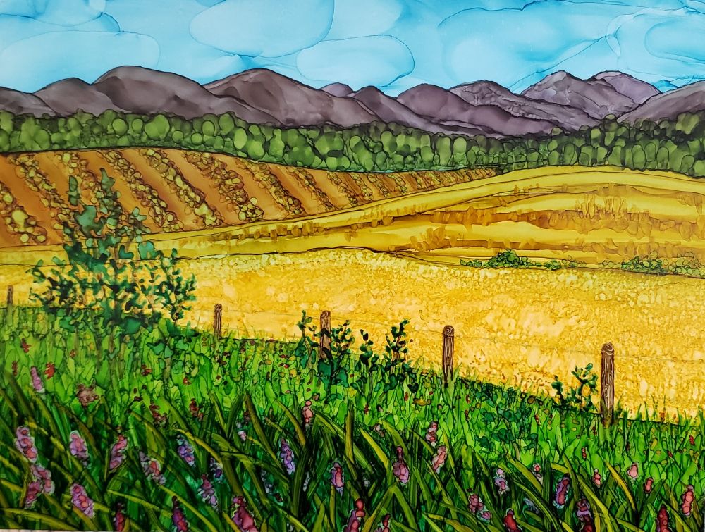 prairie landscape painting in alcohol ink