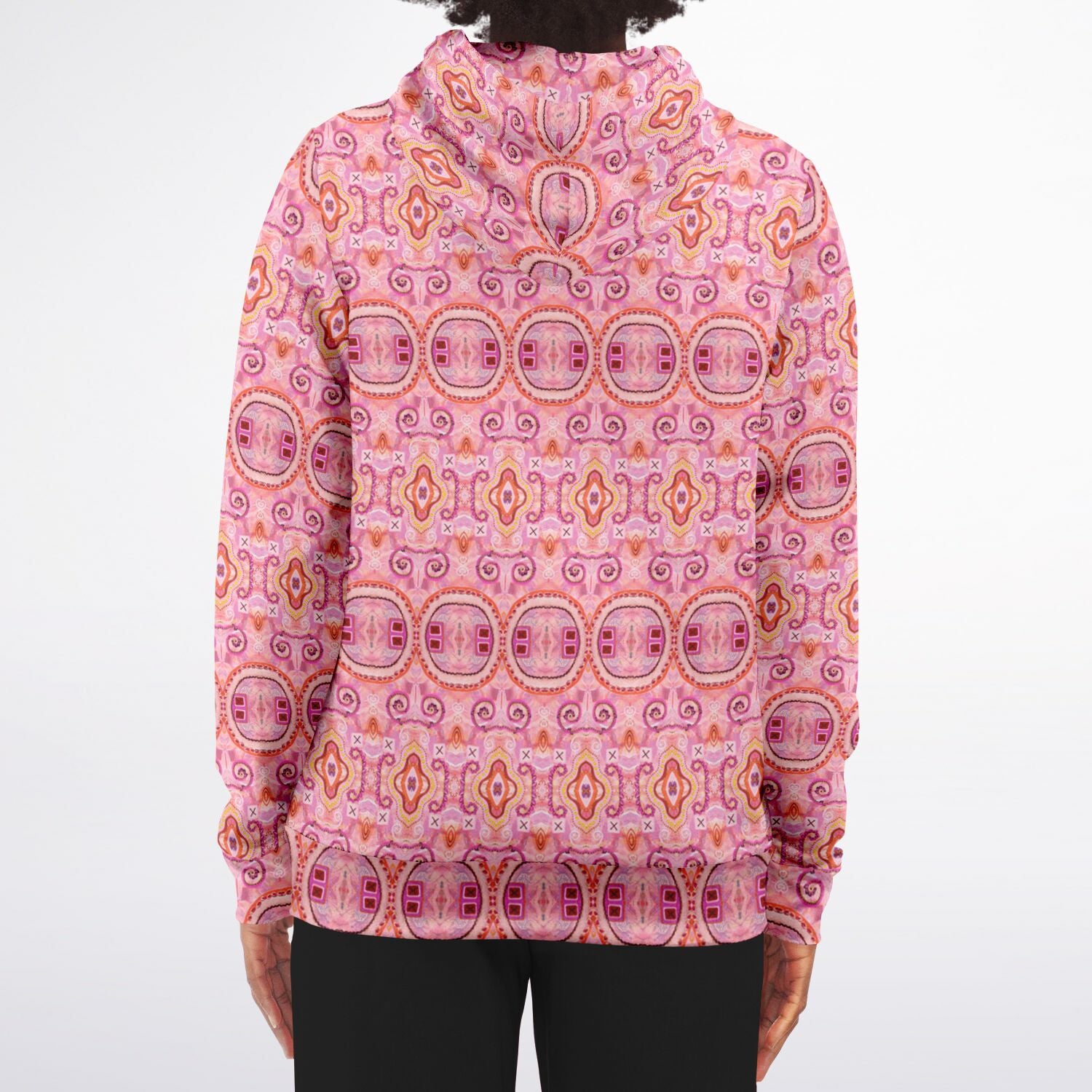 back of full zip pink hoodie