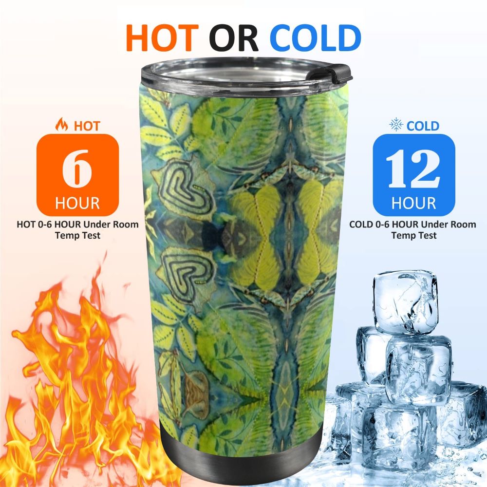 insulated steel coffee tumbler with beauty abounds cover
