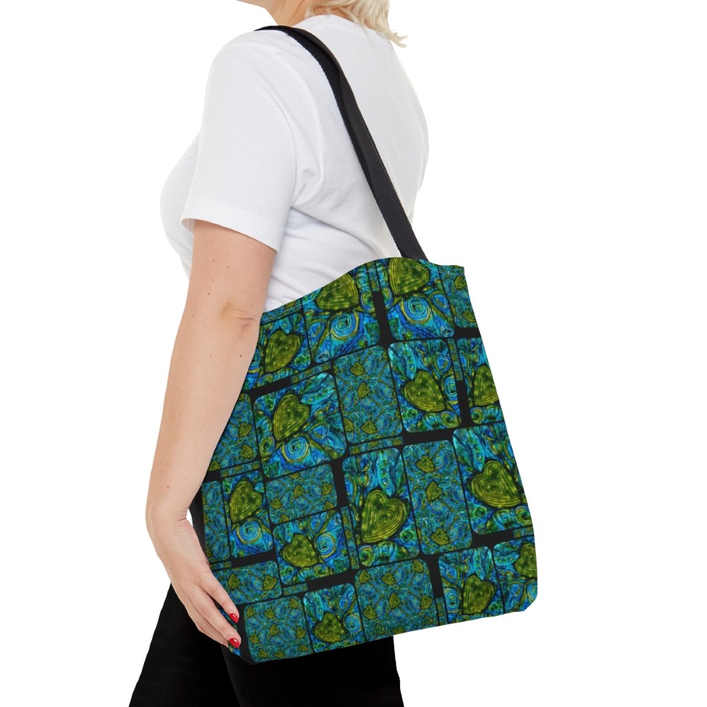 blue tote bag with hearts