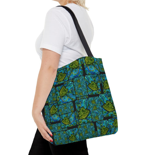 blue tote bag with hearts