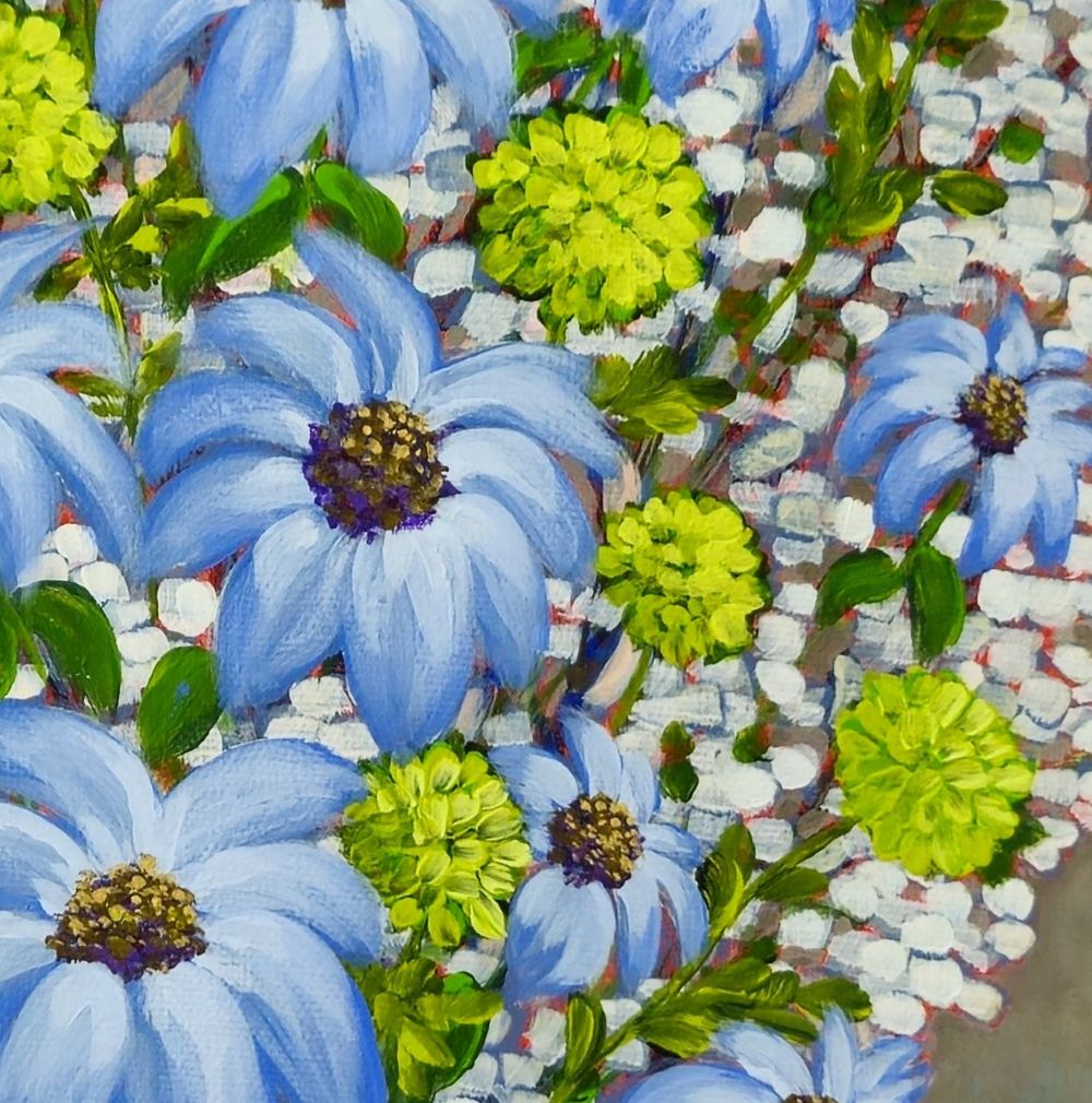 close up of flowers in painting
