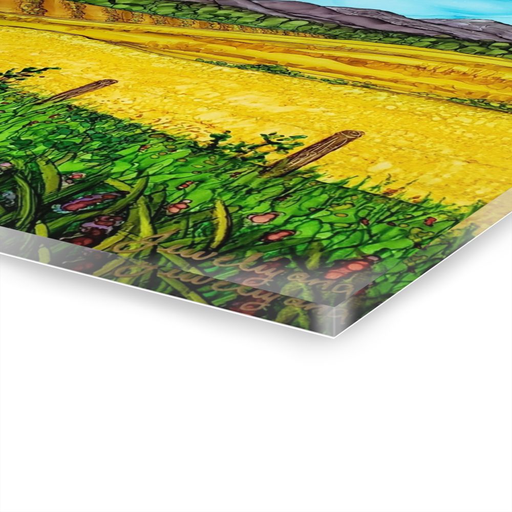 corner view of acrylic print showing signature