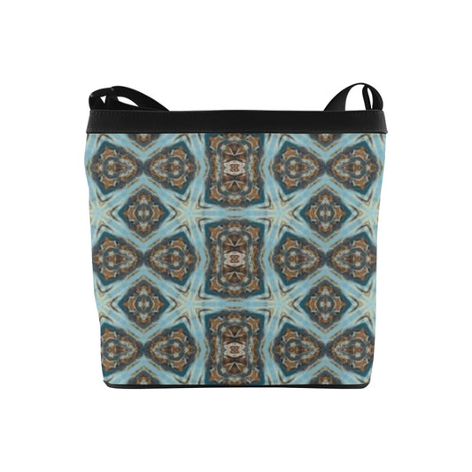 crossbody bag in black with blue n brown designer print