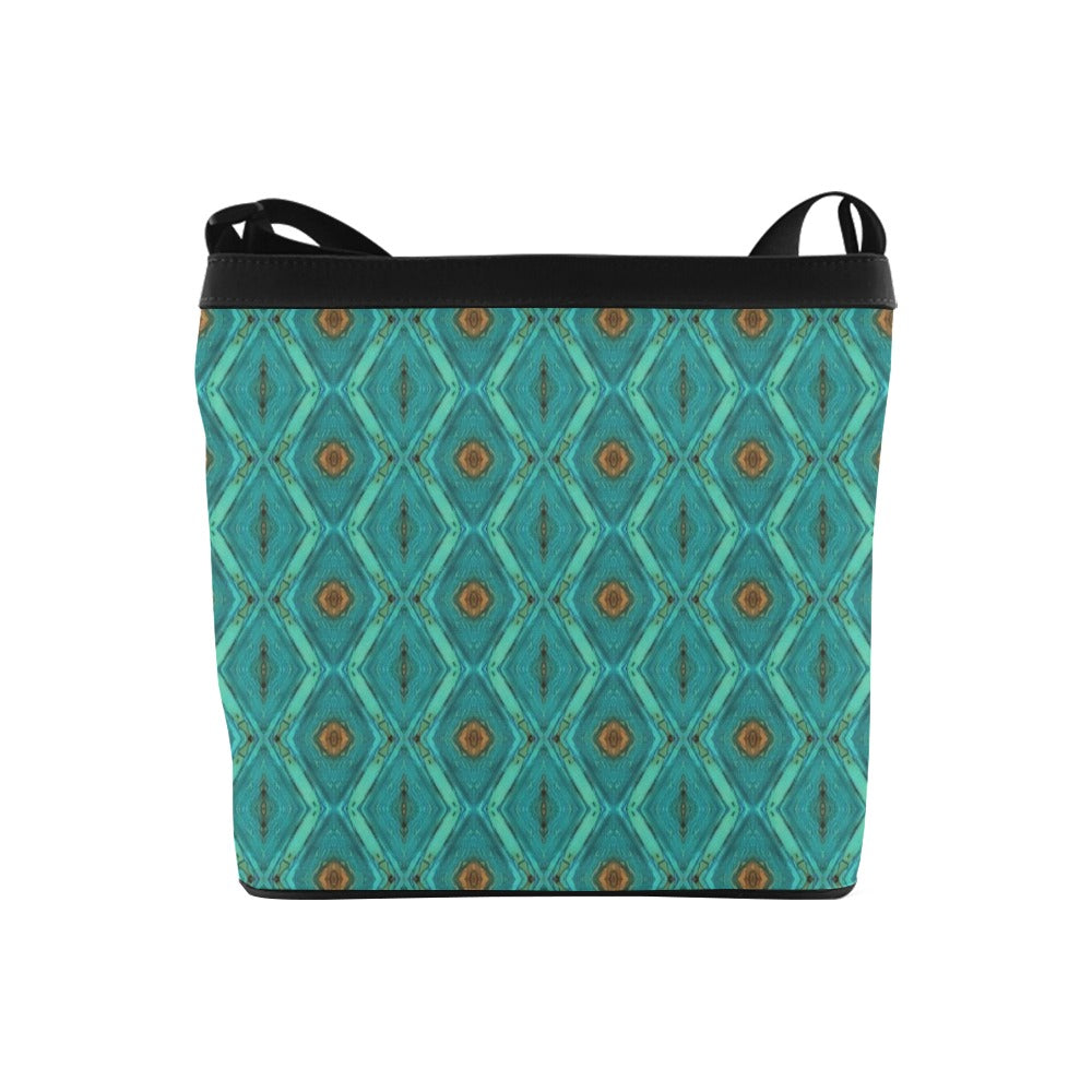 crossbody travel purse thats reversible black to aqua print