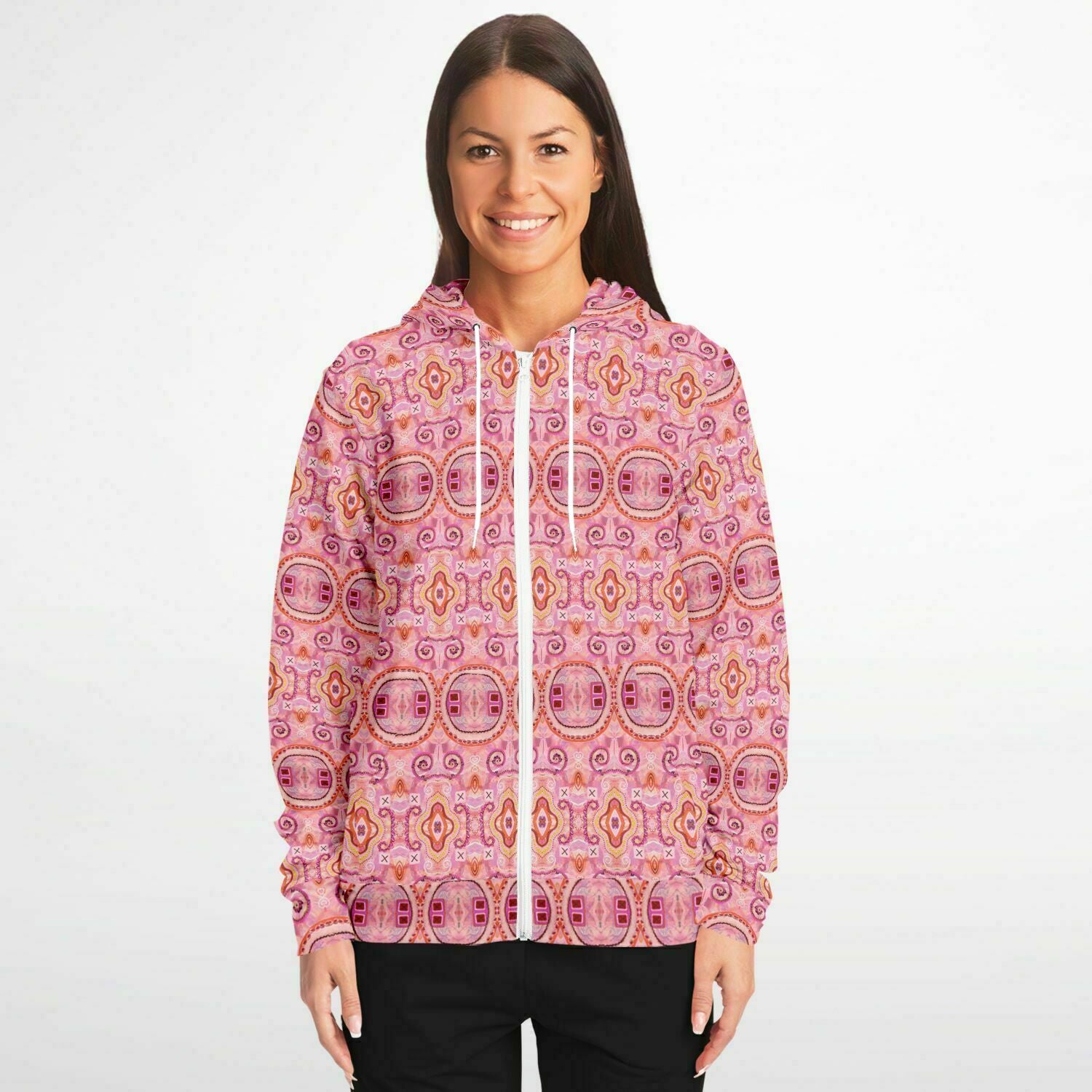 cute full zip hoodie on woman
