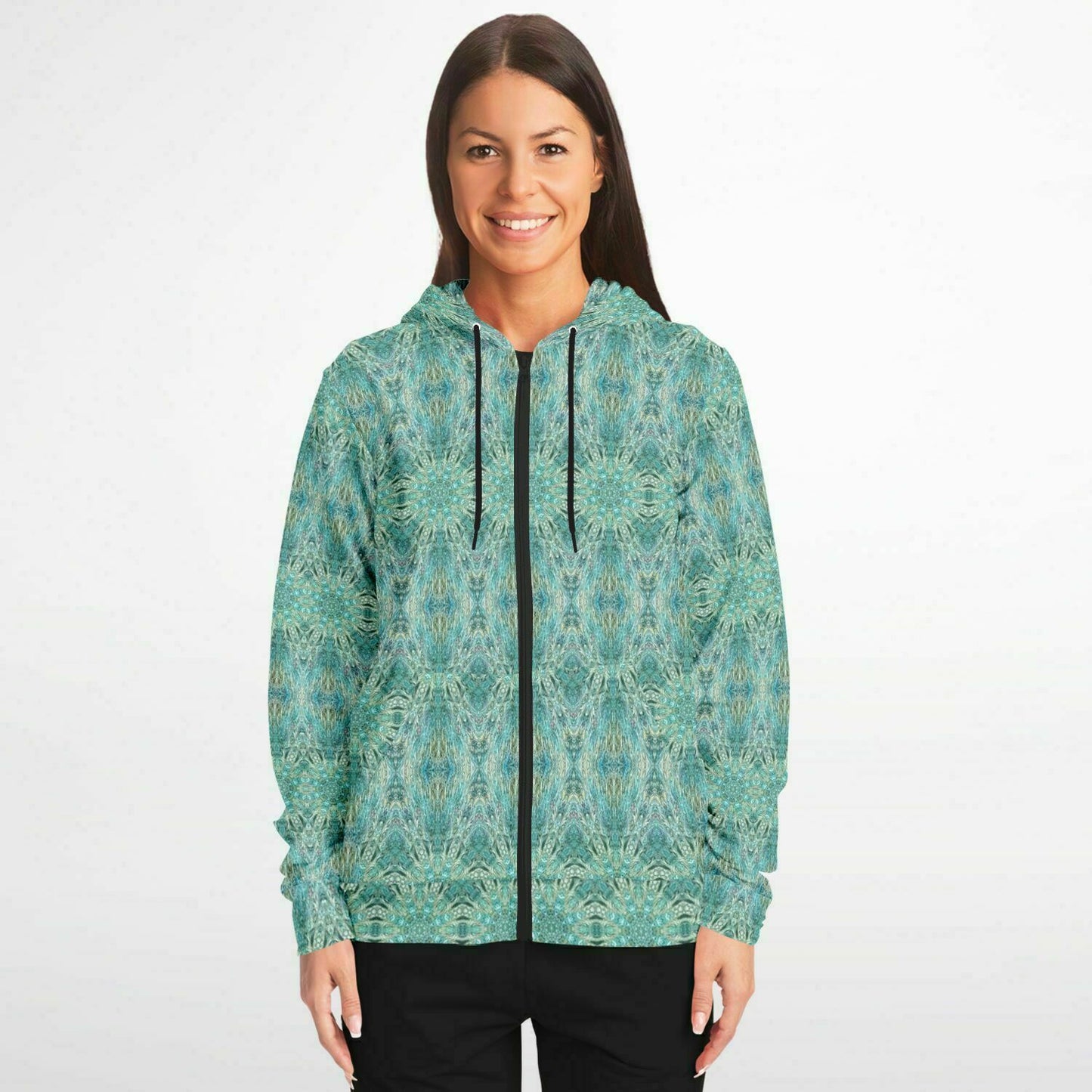 designer blue hoodie for women with fullzip feature