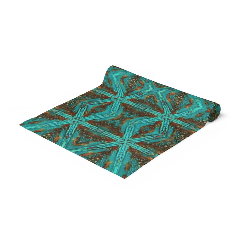 dining table runner with aqua blue and amber diamond abstract modern western design