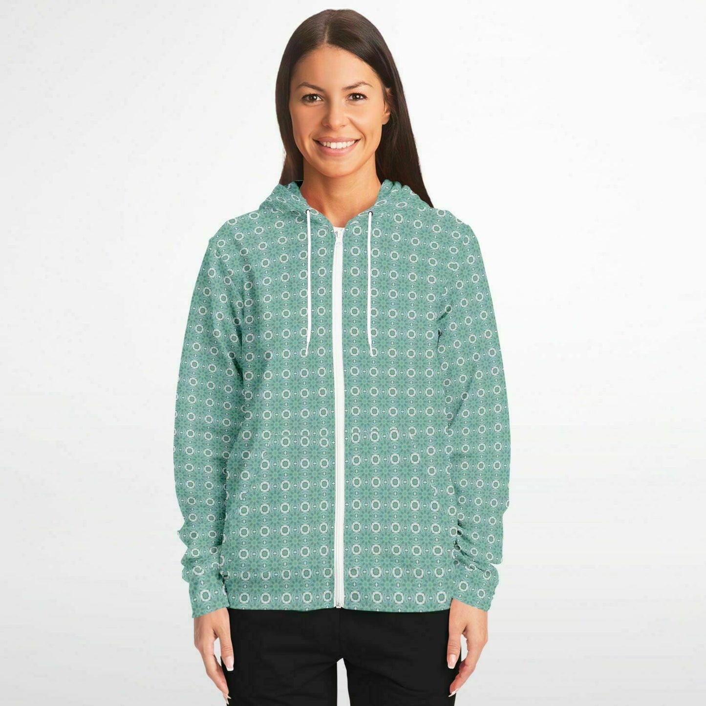 full zip up hoodie for women in aqua blue