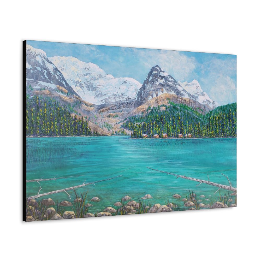 acrylic painting of mountain lake