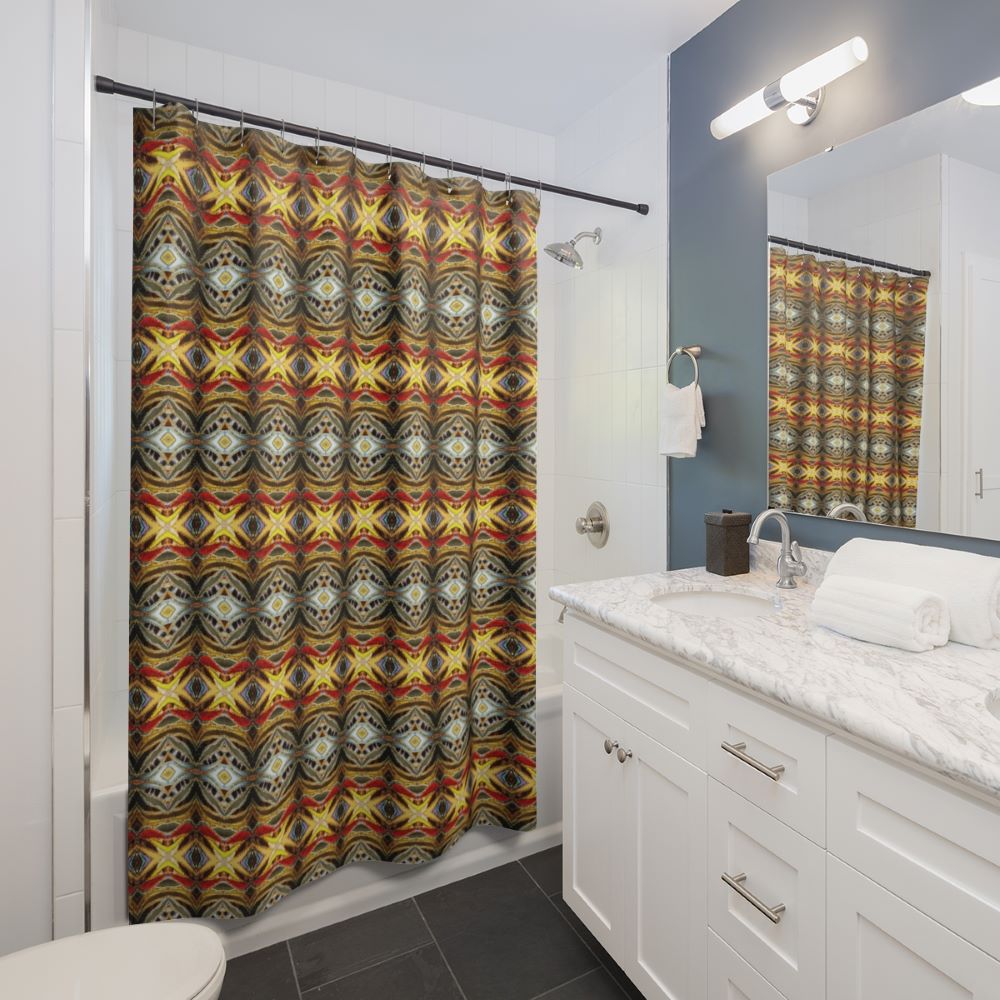 unique gold design on shower curtain