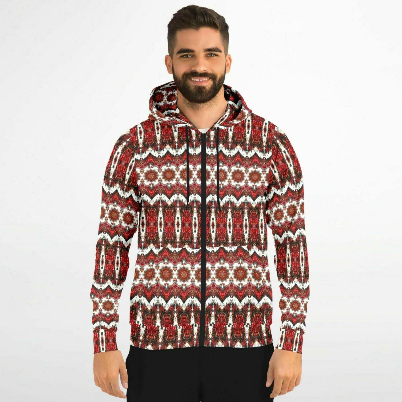 mens full zip hoodie in the canuck red n white print