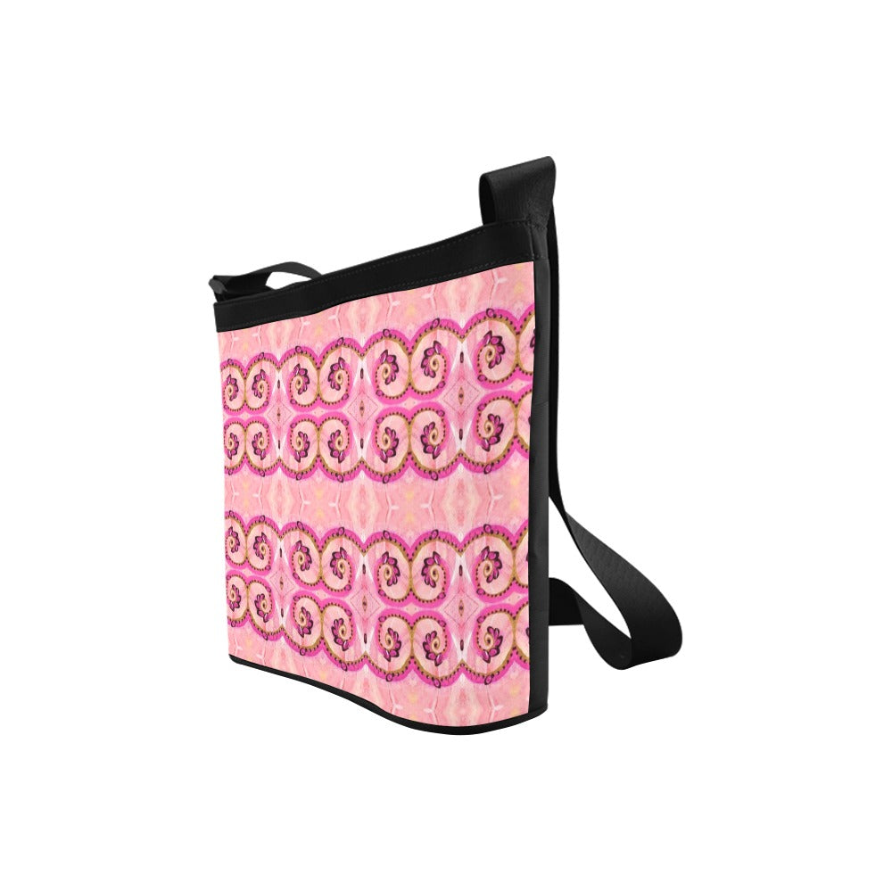 messenger bag crossbody purse in black with pink
