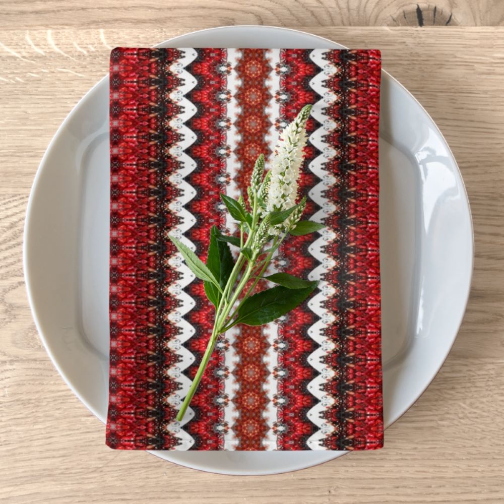 red and white cloth napkins festive