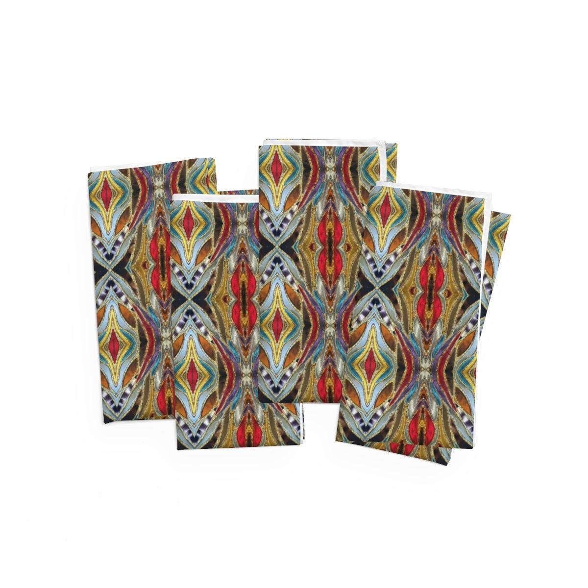 cloth napkins with a silver gold amber red pattern
