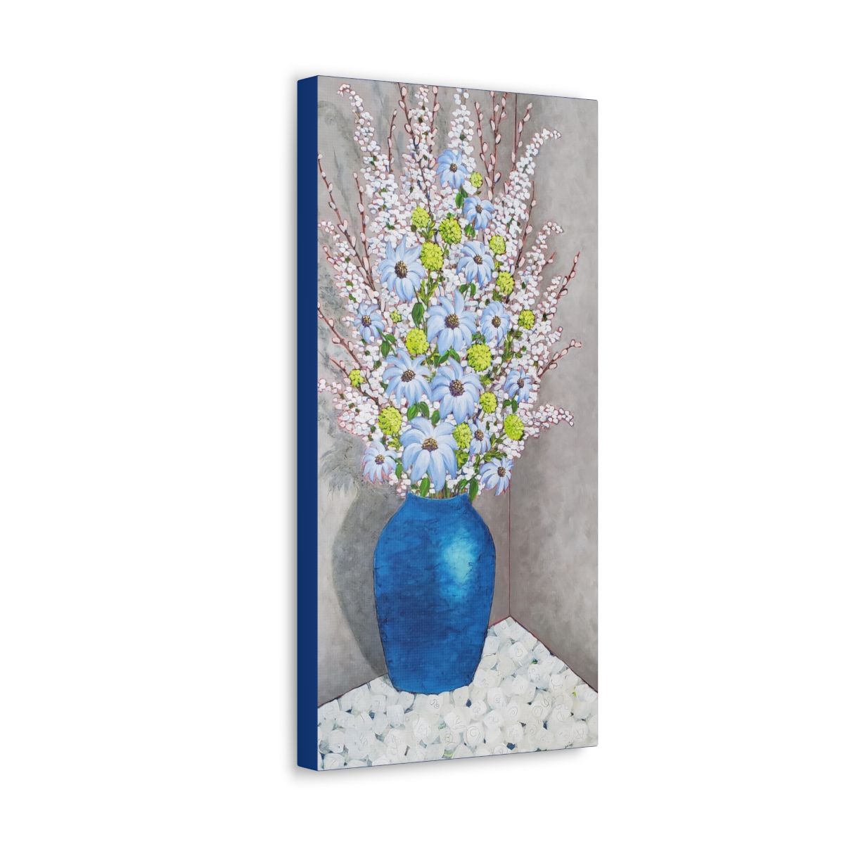 flowers in a blue vase panting
