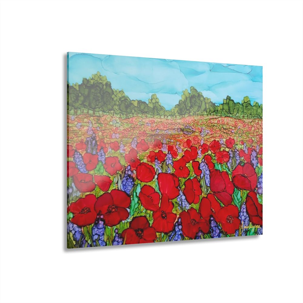 poppy field painting under acrylic
