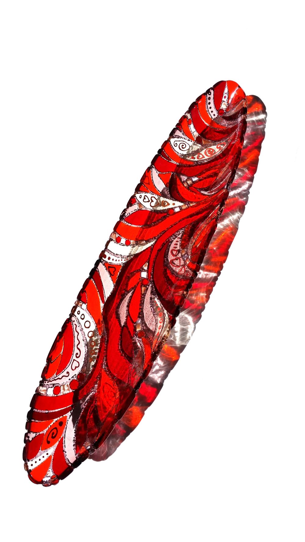 Fused glass art red olive charcuterie server