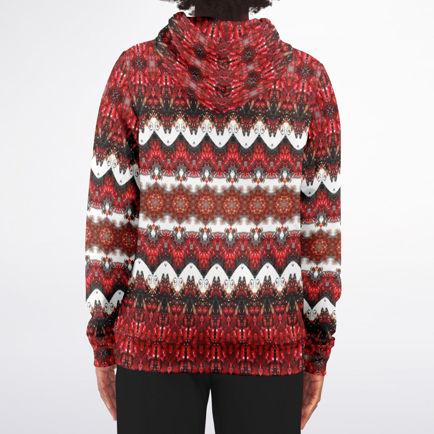 red fullzip hoodie with white print