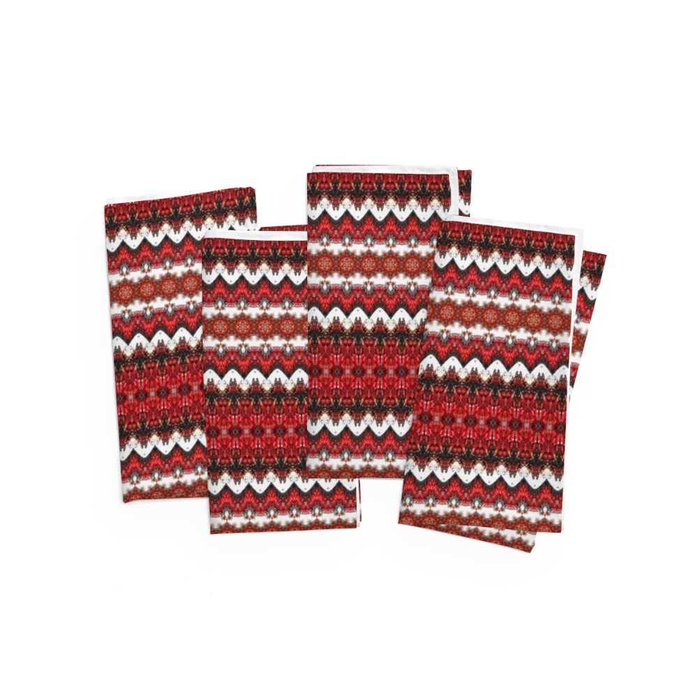 napkins with a red and  white art print