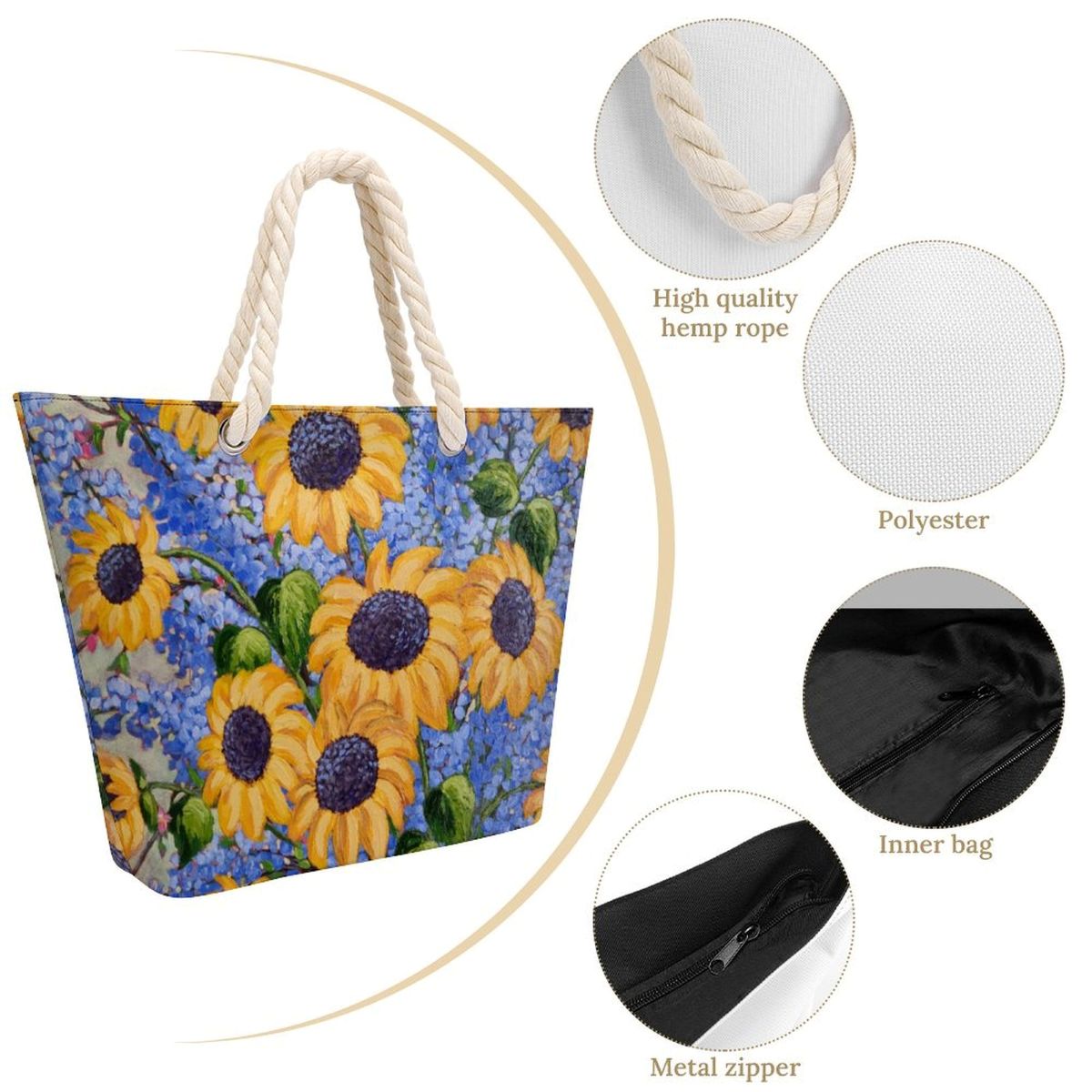 floral rope handeld tote bag