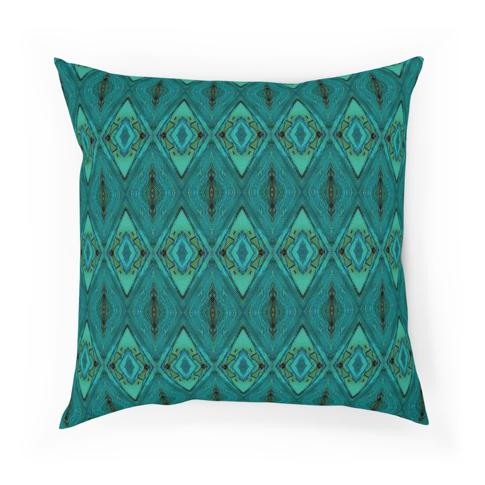 designer throw pillow with aqua teal diamond motif