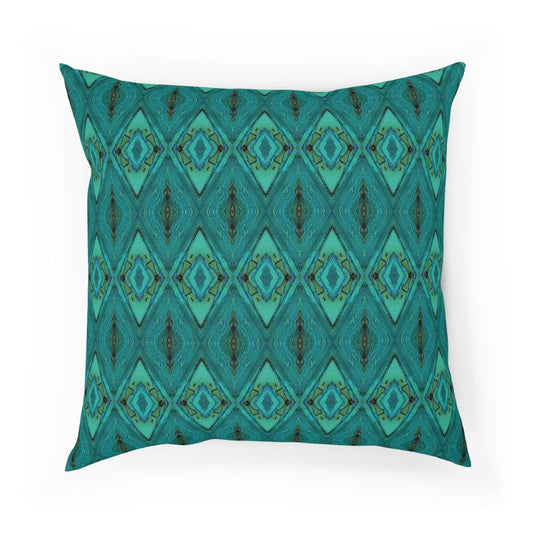 designer throw pillow with aqua teal diamond motif