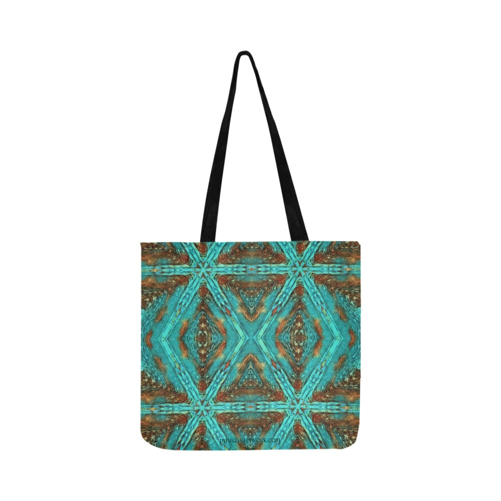 teal and amber tote bag designer print