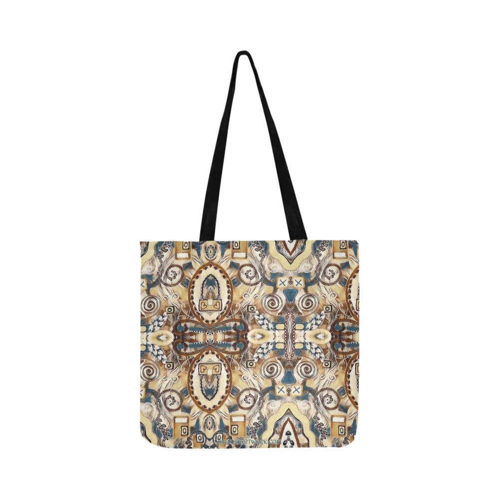 cream colored tote bag with a cowgirl western kinda print