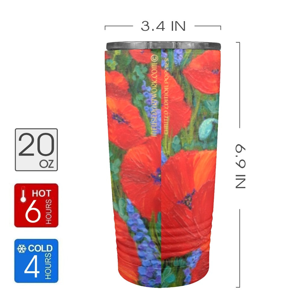 travel tumbler with poppies in red art