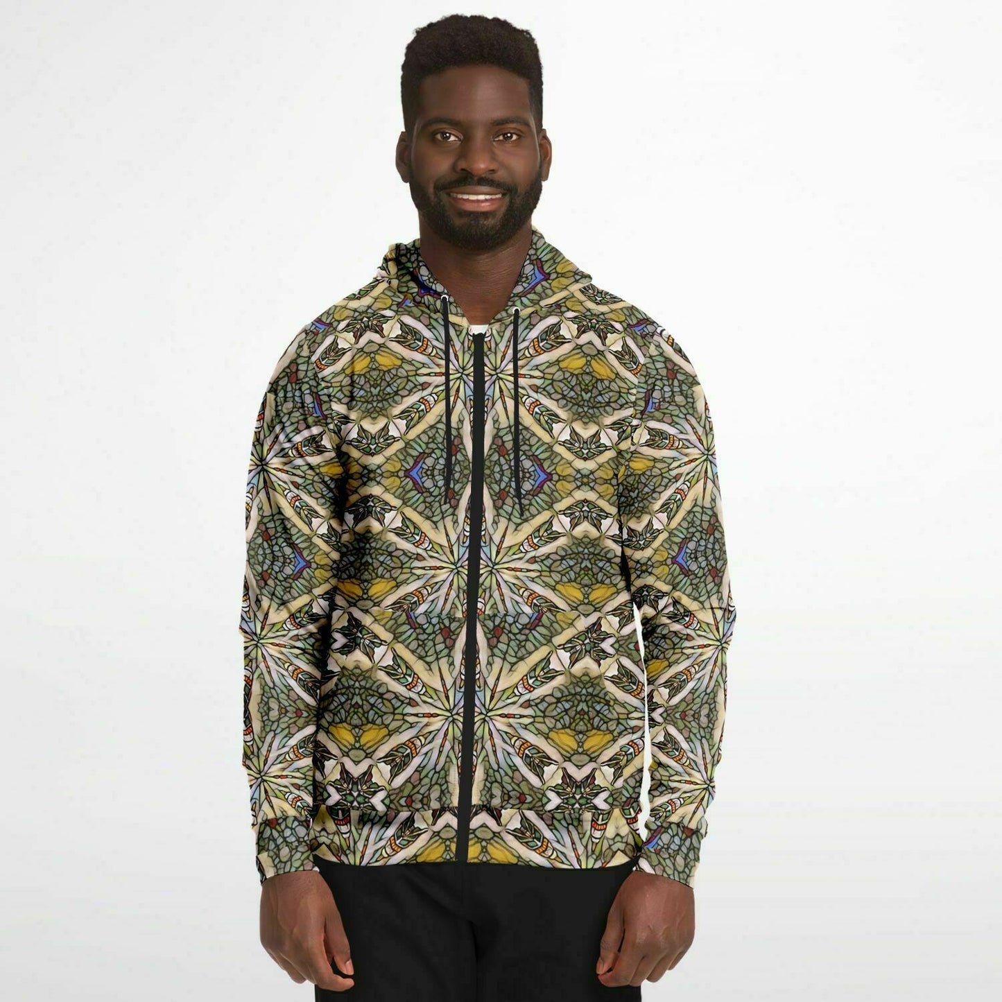 unisex fullzip hoodie shown on a man front view