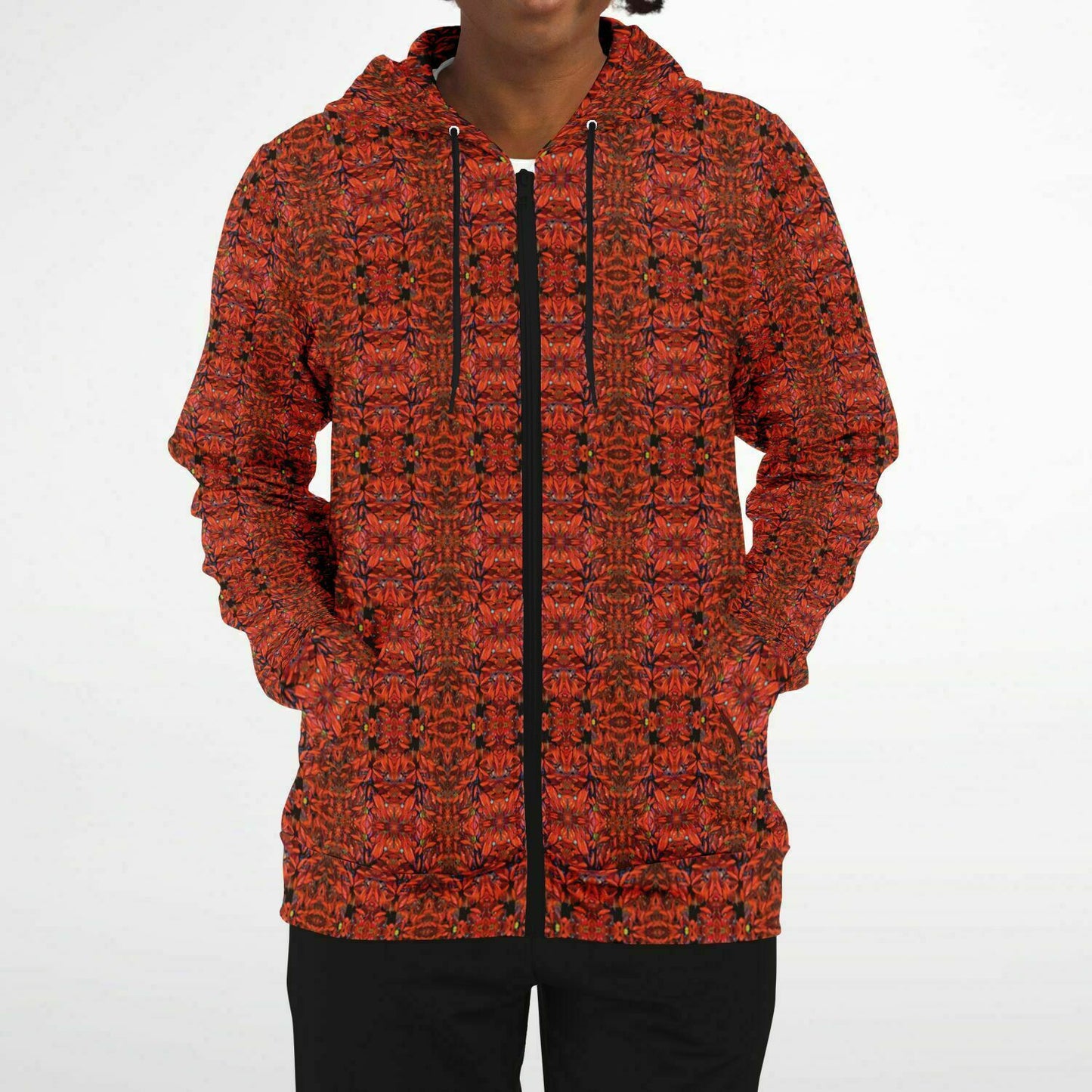 womens red hoodie with designer print