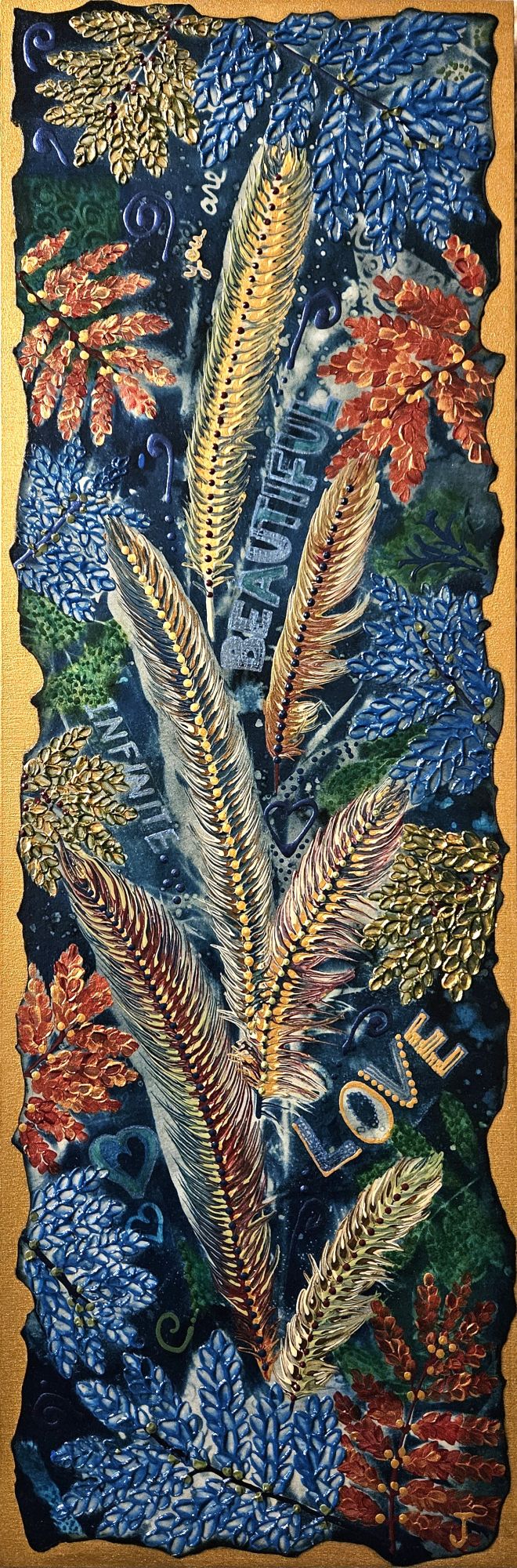 You Are Beautiful Infinite Love 8x24 - Cyanotype Mixed Media Painting