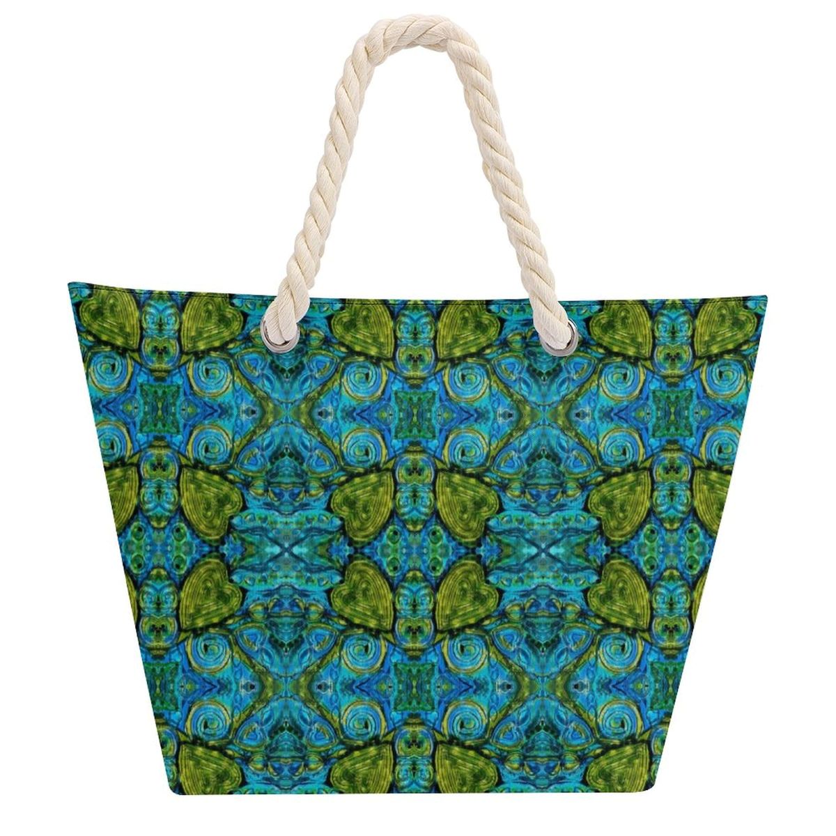 blue green zip tote with rope handles