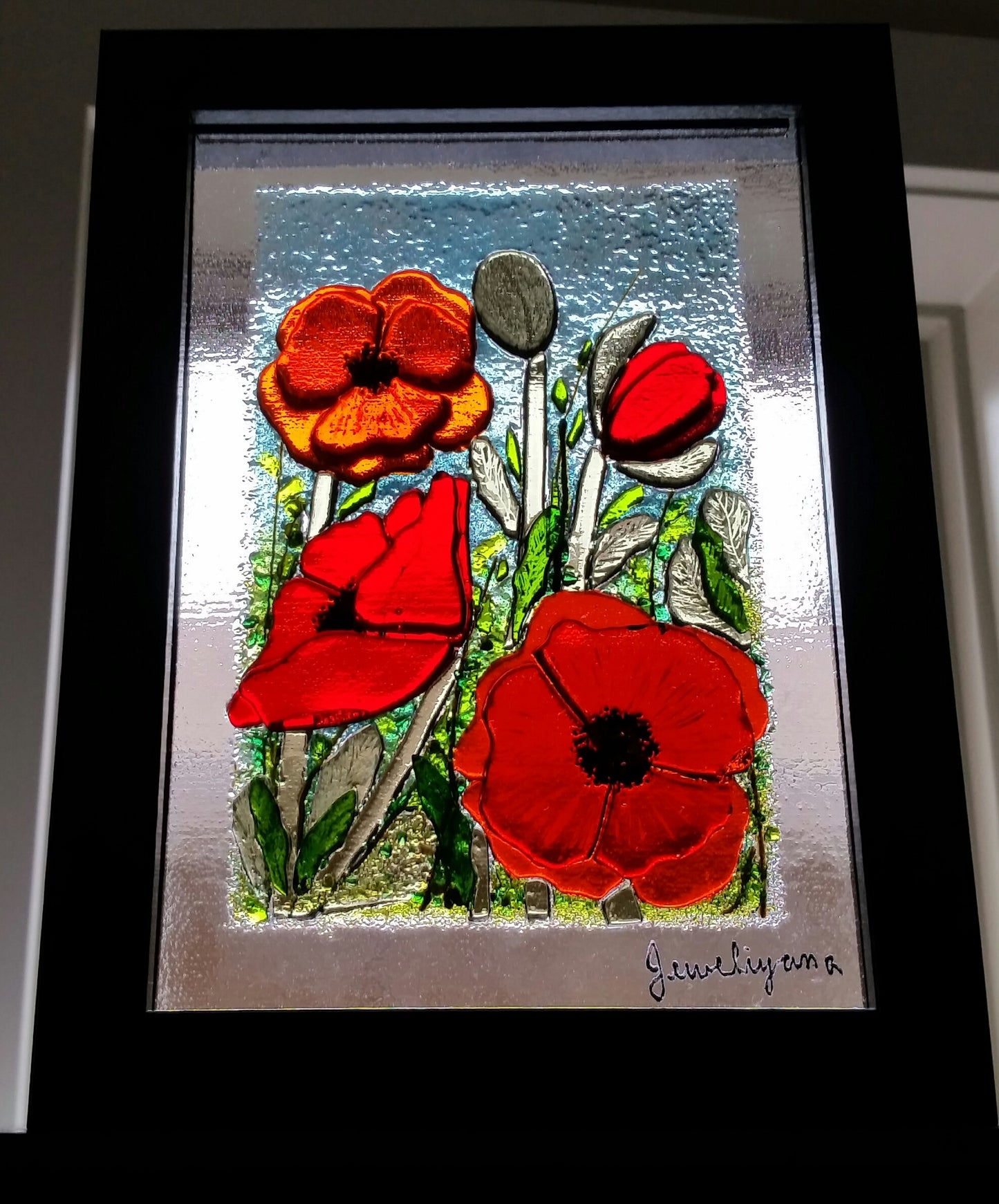 Fused Glass Red Poppies