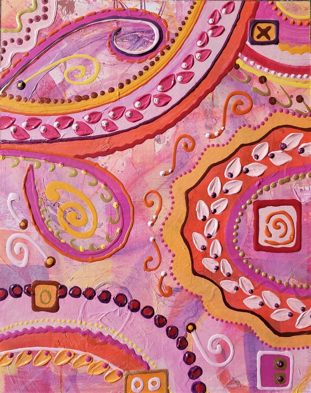 Abstract Mini Painting in Pinks called Love Goes Round