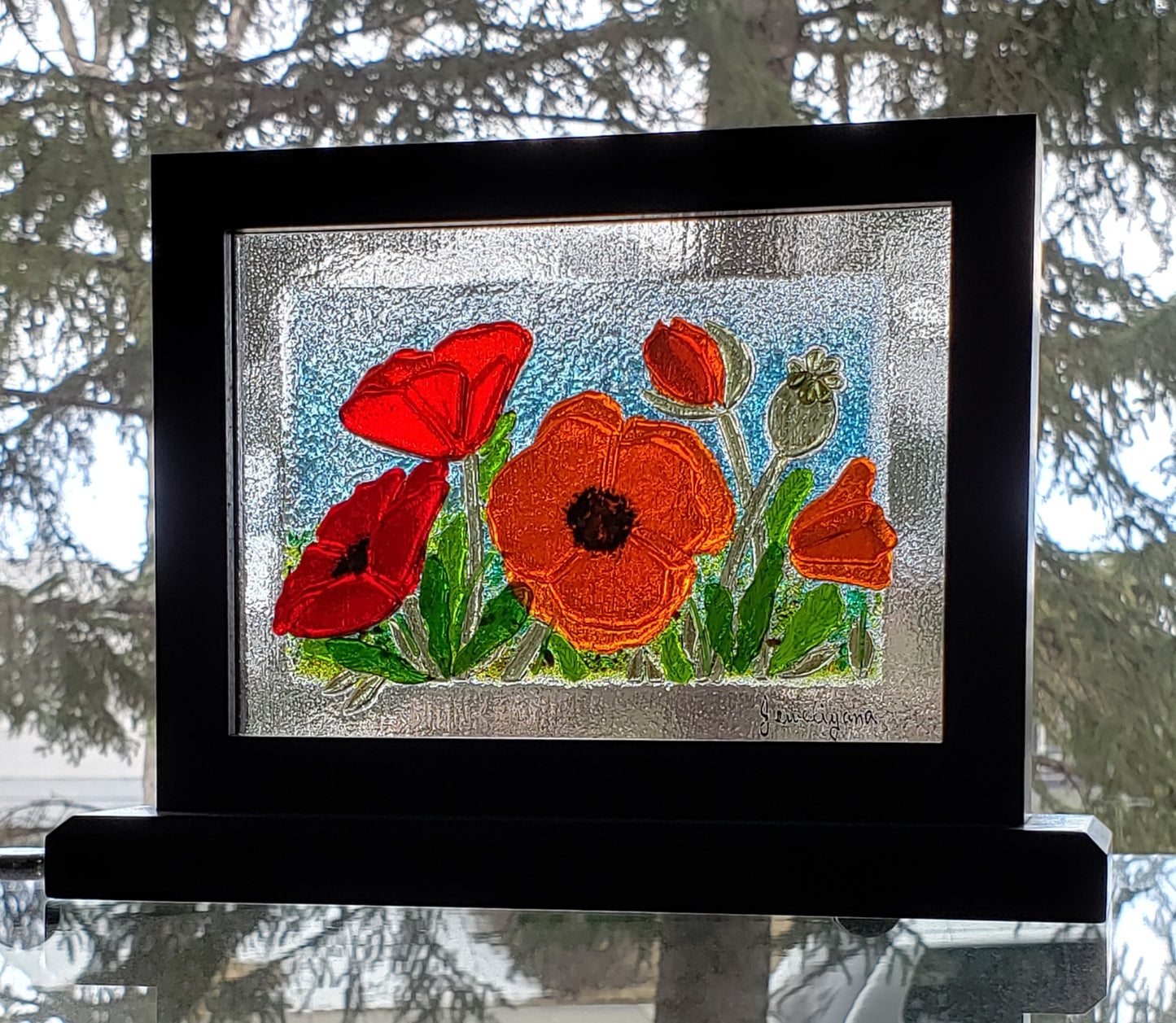 Fused Glass Red Poppies
