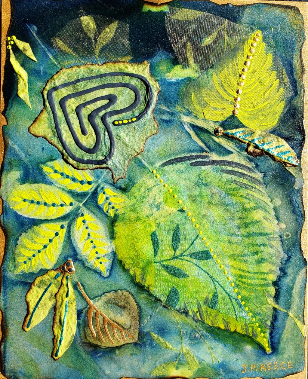 Original Artwork of mixed media sunprint cyanotype by Jeweliyana Reece