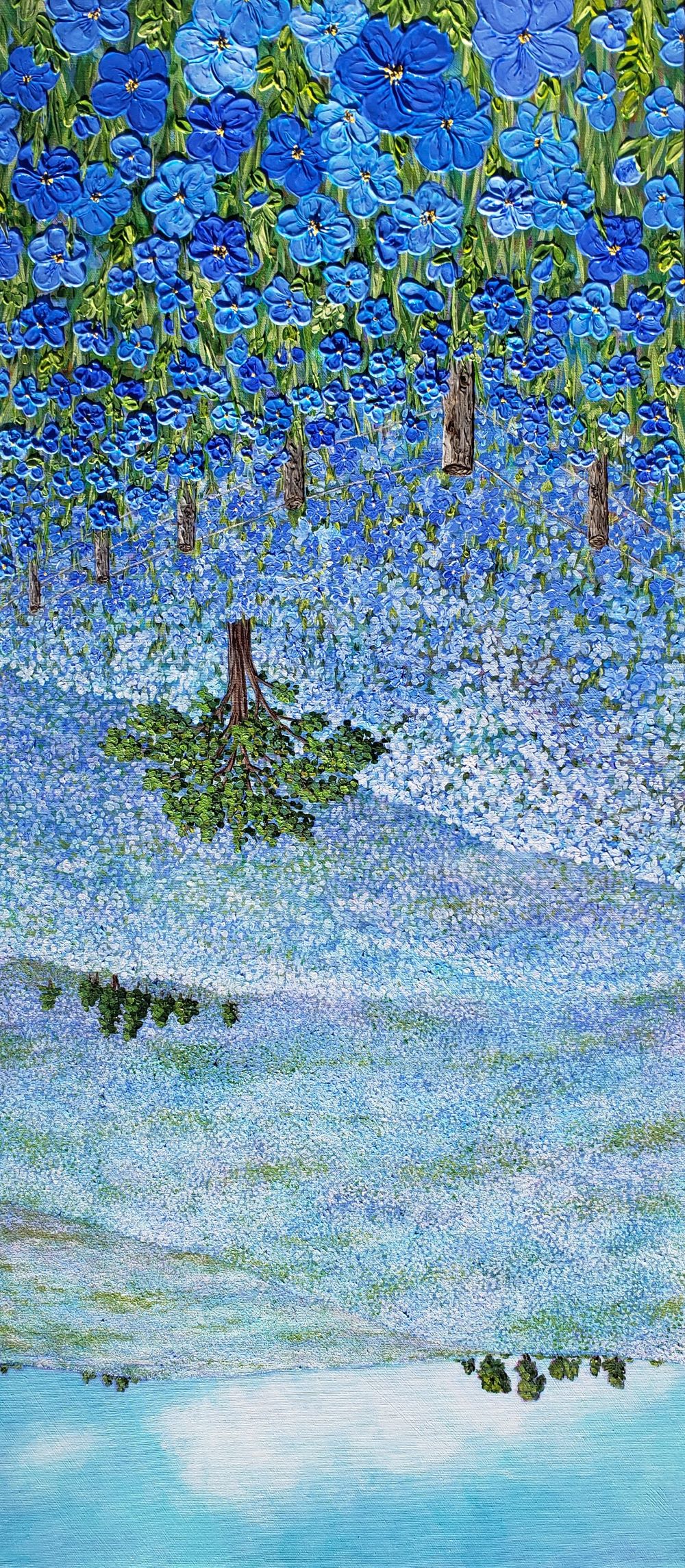 Heavenly Blue Forever - Landscape Acrylic Painting of  Endless Blue Flowers