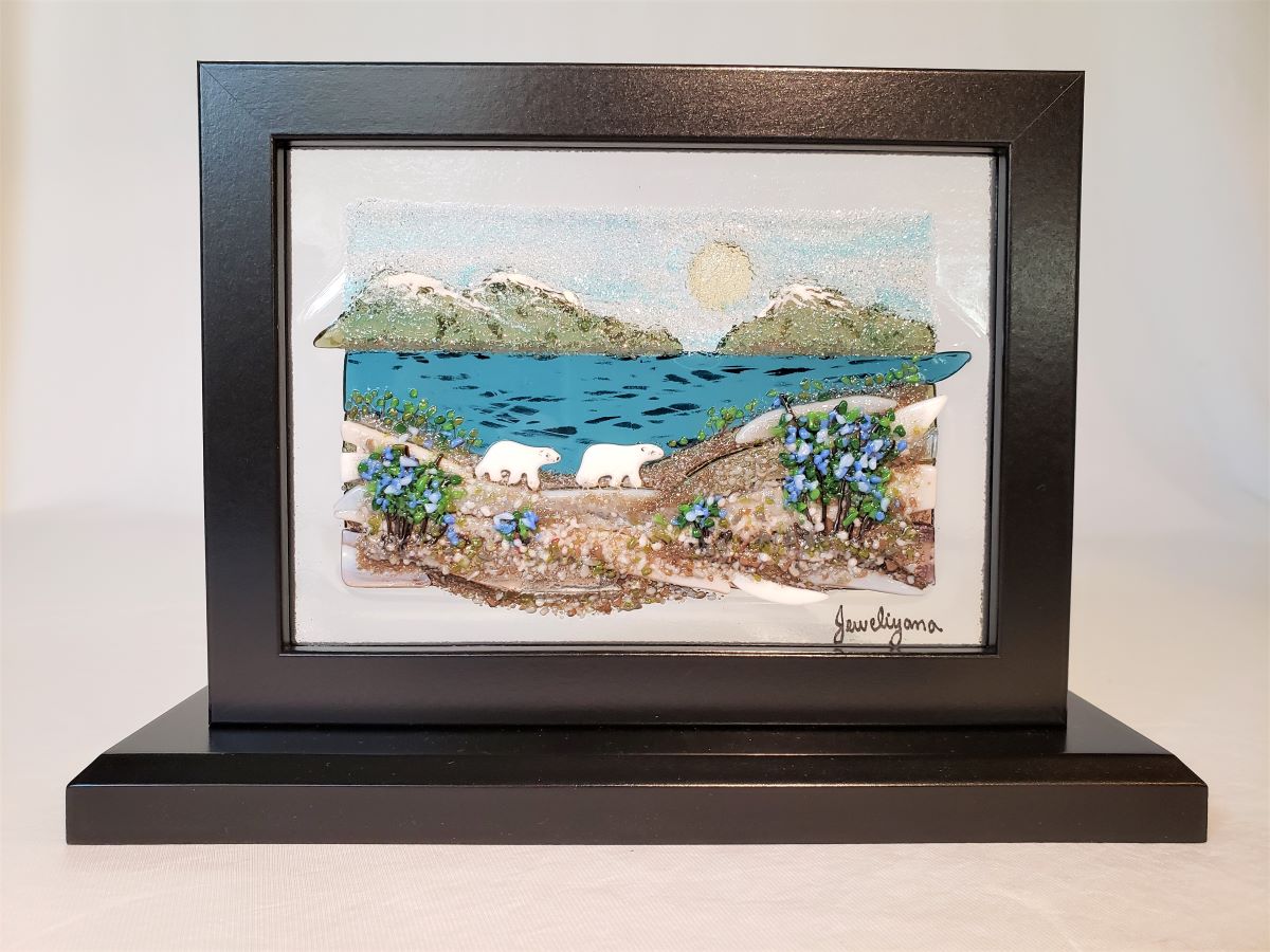 Polar Bears in Summer Arctic Landscape made of glass art