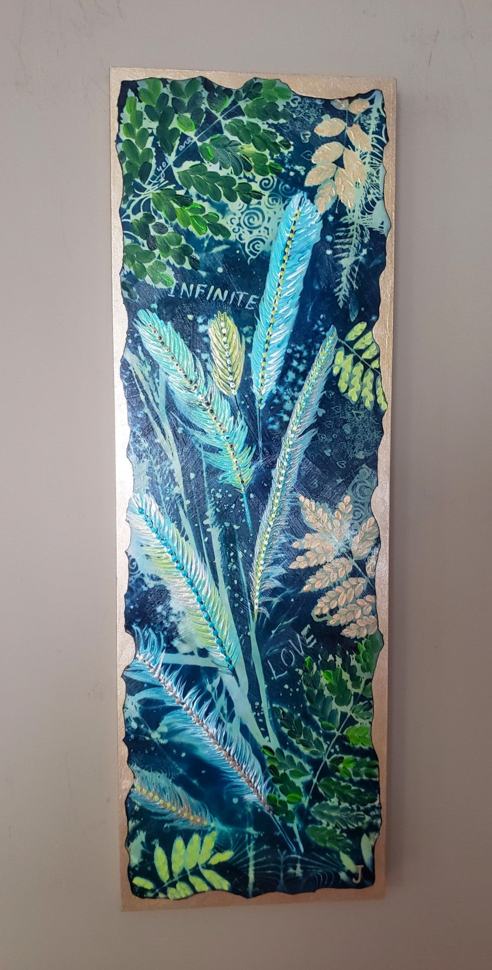 Sunprint mixed media painting with a message from Mother Nature on it called You Are Infinite Love